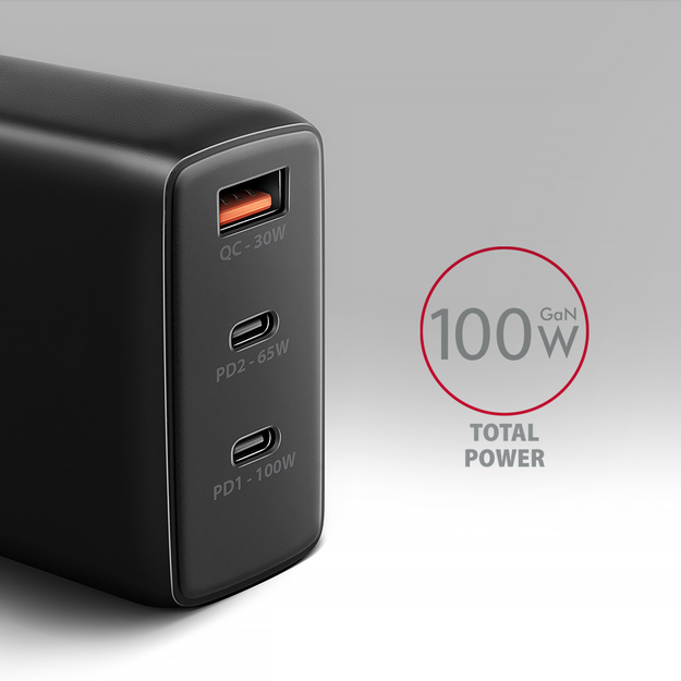 Tīkla lādētājs Axagon ACU-DPQ100, 100W (PD 3.0 / QC 4+, 3 pieslēgvietas)