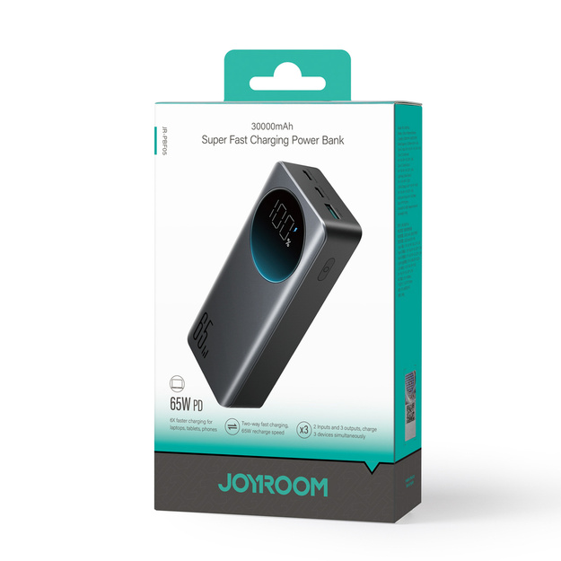 Внешний аккумулятор Joyroom JR-PBF05 Pro 30000 мА&middot;ч 65 Вт с цифровым дисплеем, 2&times; USB-C и 1&times; USB-A &mdash; чёрный