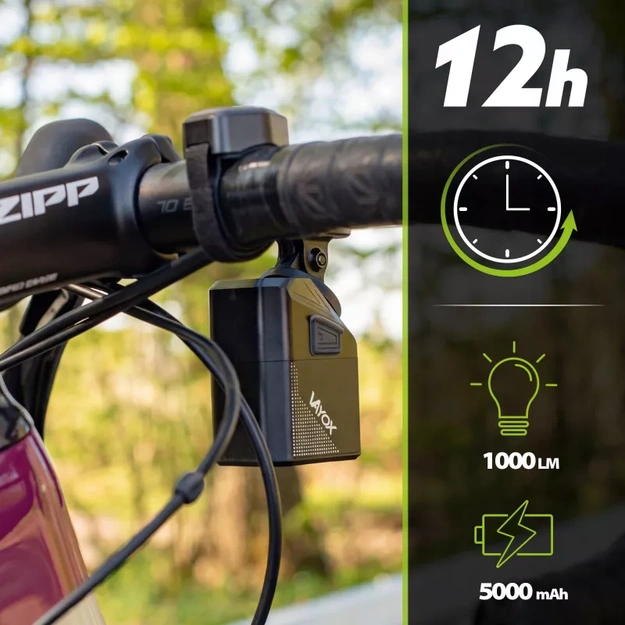 Vayox priek&scaron;ējais velosipēda lukturis 1000lm 5000mAh ar tālvadības pulti VAF1000PRO