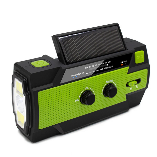 Radio with hand generator and solar battery