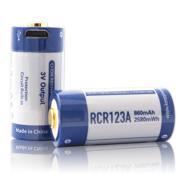 Keeppower battery RCR123A 3V 860mAh + USB (1 pc.)