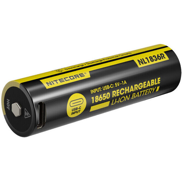 Nitecore 18650 NL1836R 3600mAh USB-C Rechargeable Li-ion Battery