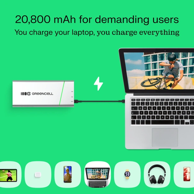 Powerbank Green Cell PowerPlay Pro, 20800 mAh, 65 W, Ātrā uzlāde, PD, Ultra Charge