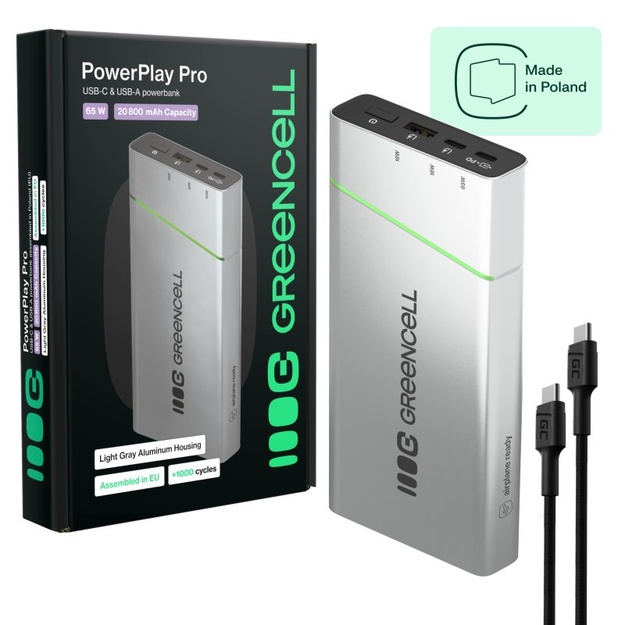 Powerbank Green Cell PowerPlay Pro, 20800 mAh, 65 W, Ātrā uzlāde, PD, Ultra Charge