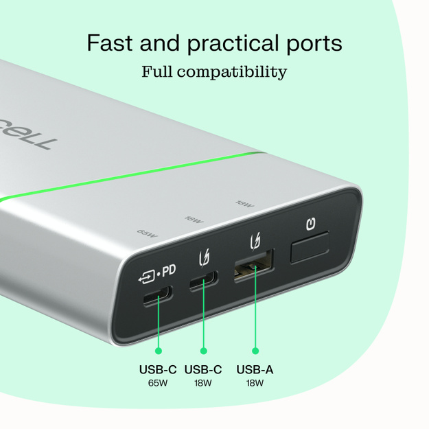 Powerbank Green Cell PowerPlay Pro, 20800 mAh, 65 W, Ātrā uzlāde, PD, Ultra Charge