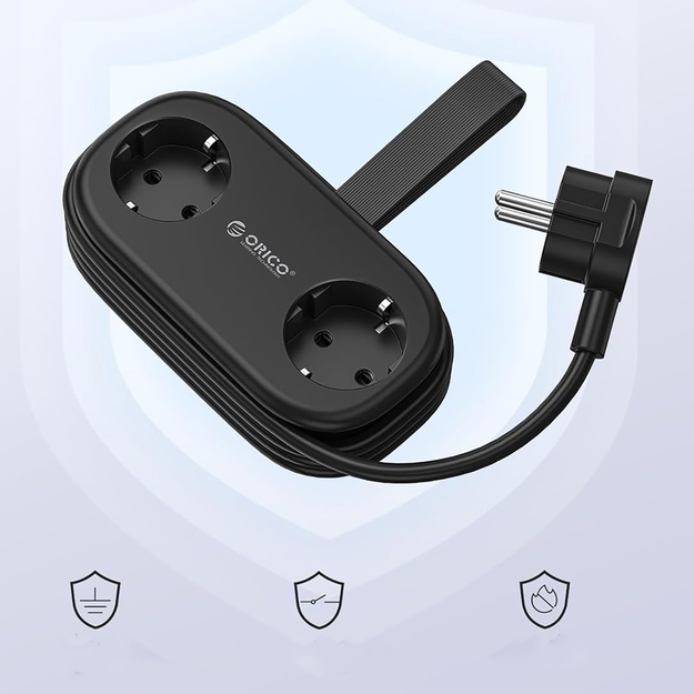 Orico AP3 20W Power Strip with 2 AC outlets, 2x USB-A and 1x USB-C ports - black