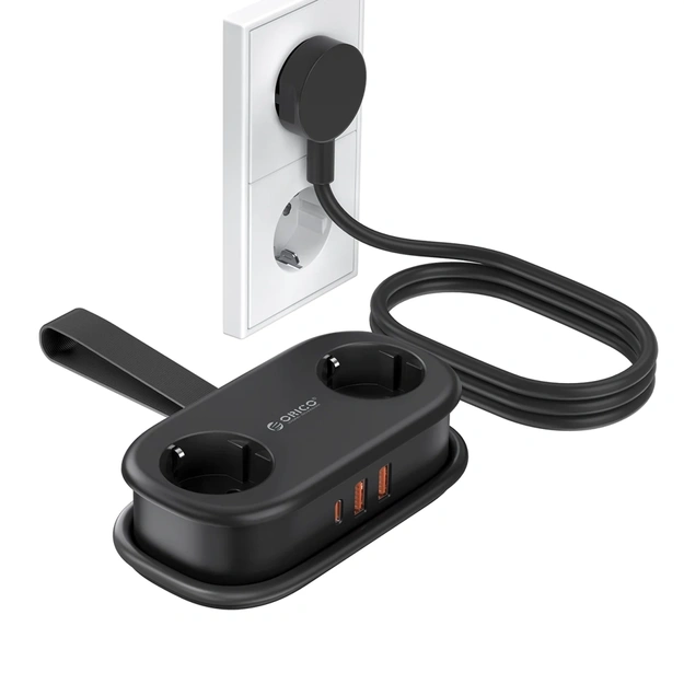 Orico AP3 20W Power Strip with 2 AC outlets, 2x USB-A and 1x USB-C ports - black