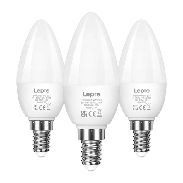 LEPRO 600059-WW-EU-3 LED Bulb, E14, C37, 4.2W (40W), 470 lm, 2700K (warm white), 250&deg;, 3-pack