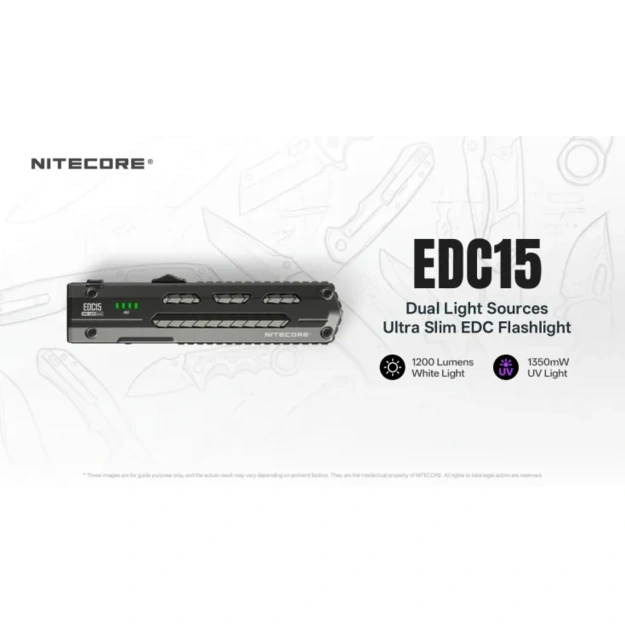 Ikdienas lukturis ar UV gaismu &bdquo;Nitecore EDC15&ldquo;, 1200 lm