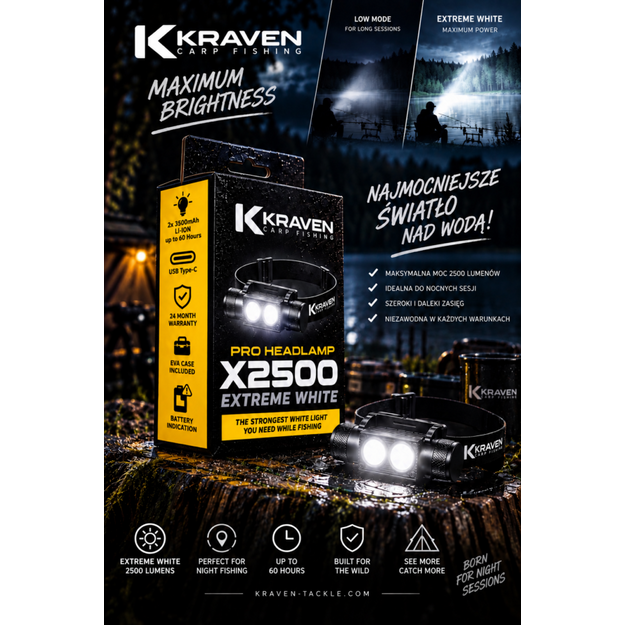 Jaudīgākais galvas lukturis &bdquo;Kraven Pro X2500 Extreme White&ldquo;, 2500 lm