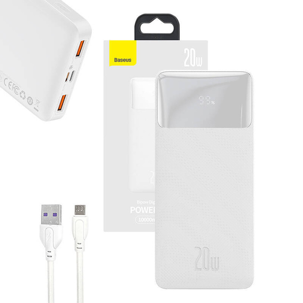 Аккумулятор Baseus Bipow 10000mAh, 20W (белый)