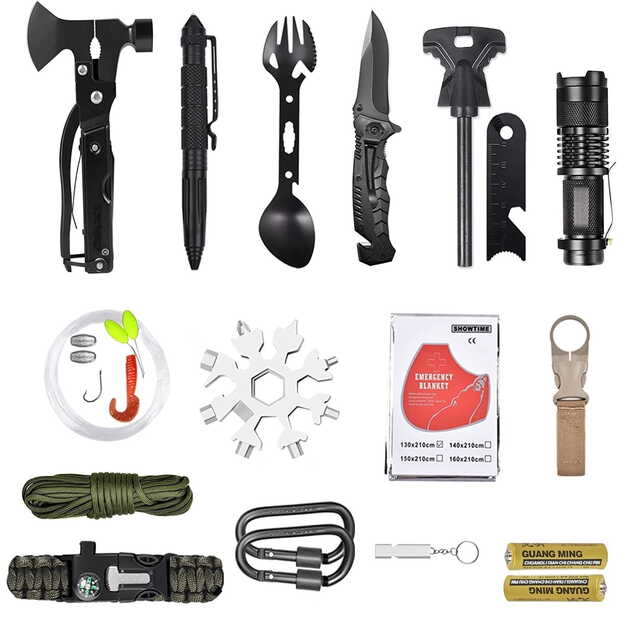 Militārais izdzīvo&scaron;anas komplekts 20-in-1, daudzfunkcionāls