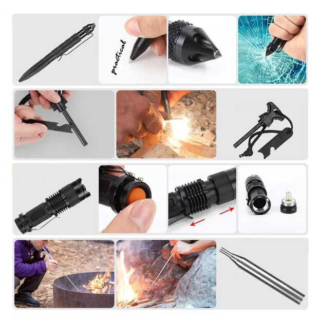 Militārais izdzīvo&scaron;anas komplekts 20-in-1, daudzfunkcionāls