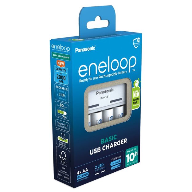 Panasonic Eneloop BQ-CC61 USB charger + 4 x R6/AA Eneloop 2000mAh