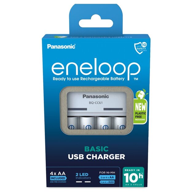 Panasonic Eneloop BQ-CC61 USB charger + 4 x R6/AA Eneloop 2000mAh