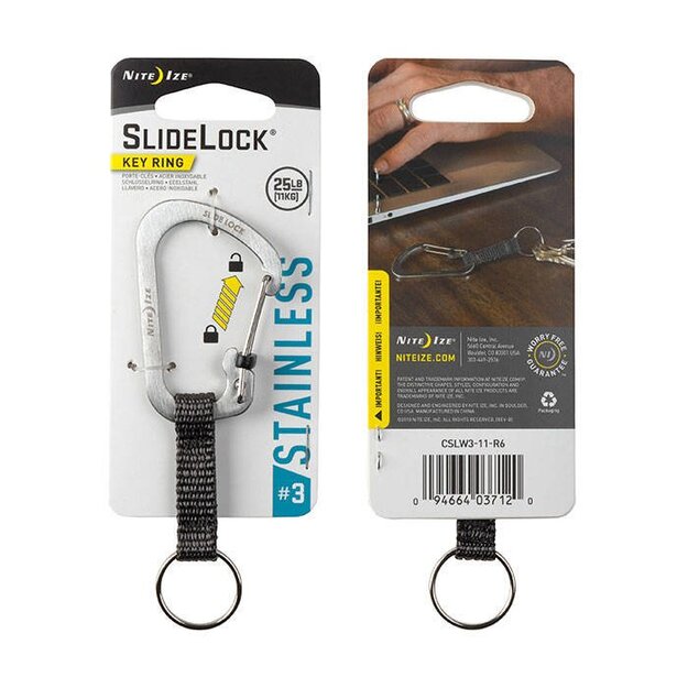 Nite Ize Slidelock Key Ring 3 Stainless 3 carabiner CSLW3-11-R6