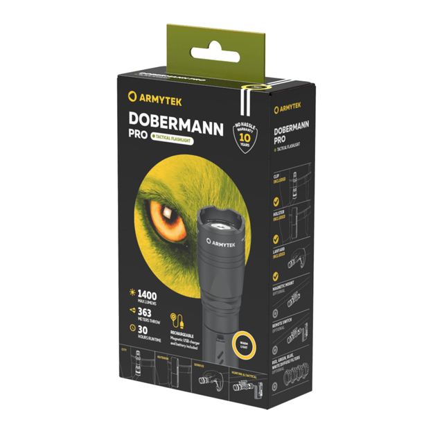 Armytek Dobermann Pro Magnet USB lukturītis, auksti balts F07501C