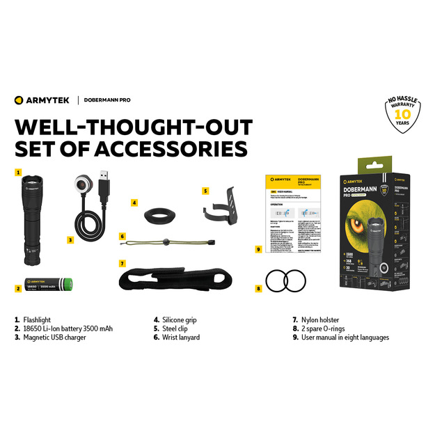 Armytek Dobermann Pro Magnet USB lukturītis, auksti balts F07501C