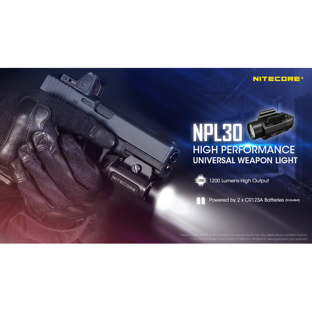 Nitecore NPL30 flashlight on gun 1200 lm