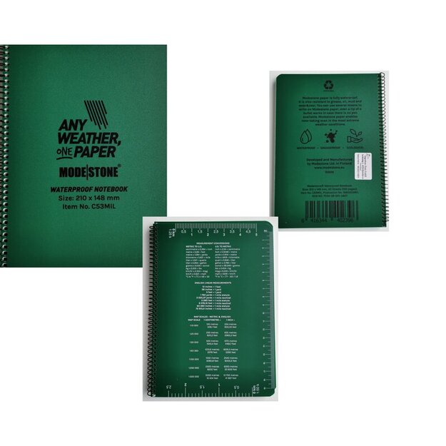 Modestone&reg; A5 водонепроницаемый блокнот 148x210 мм 50 листов C53 MIL Green