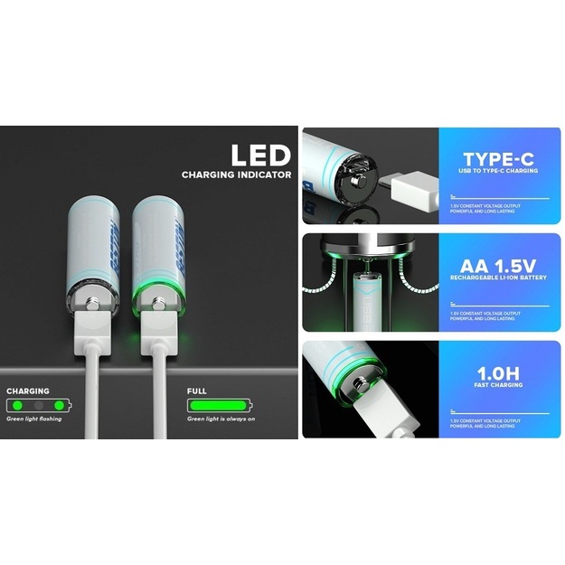 Beston baterijas AA 1,5V 600m USB tipa C