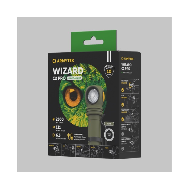 Armytek Wizard C2 Pro Magnet USB Flashlight 2500lm Olive F08701CO