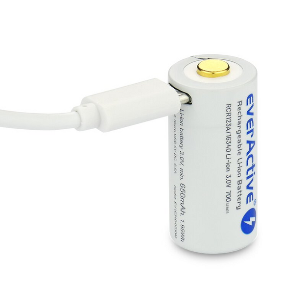 everActive 16340 3V Li-ion 700mAh micro USB akumulators ar aizsardzību