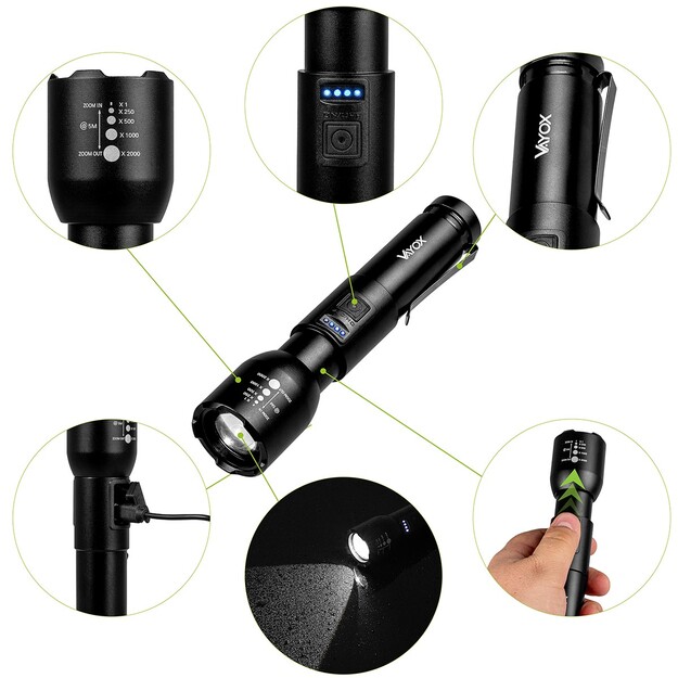 Vayox uzlādējams lukturītis 800lm 20W LED VA0180