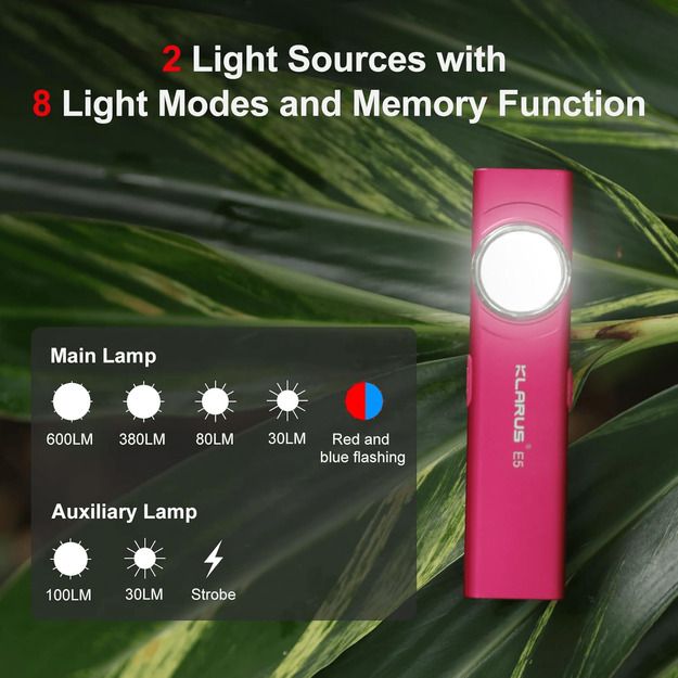 KLARUS E5 magnetic EDC flashlight, pink