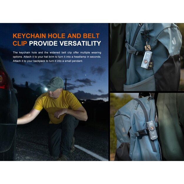 Fenix E06R lukturītis: balta gaisma + UV 365nm gaisma + sarkans lāzers