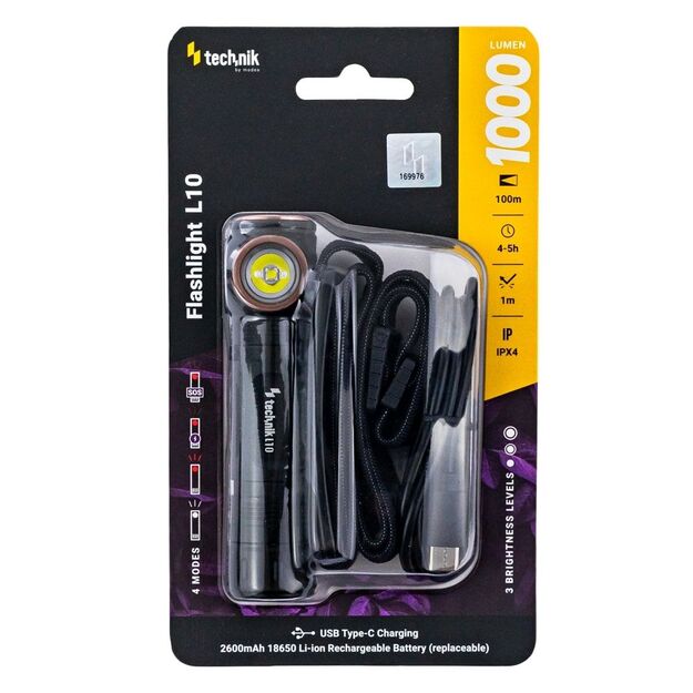 Technik flashlight L10 (+1x18650 2200mAh) Osram P9 + USB-C 1000 lm