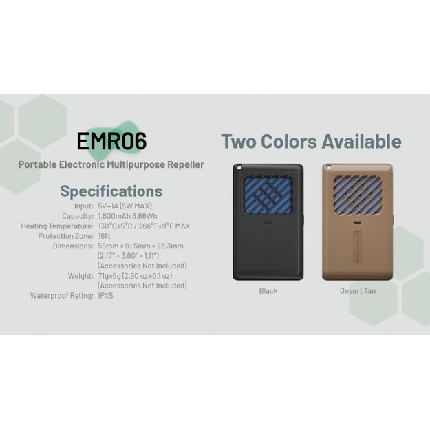 Nitecore EMR06 - moskītu atbaidī&scaron;anas līdzeklis, integrēta uzlādējama baterija, desert tan