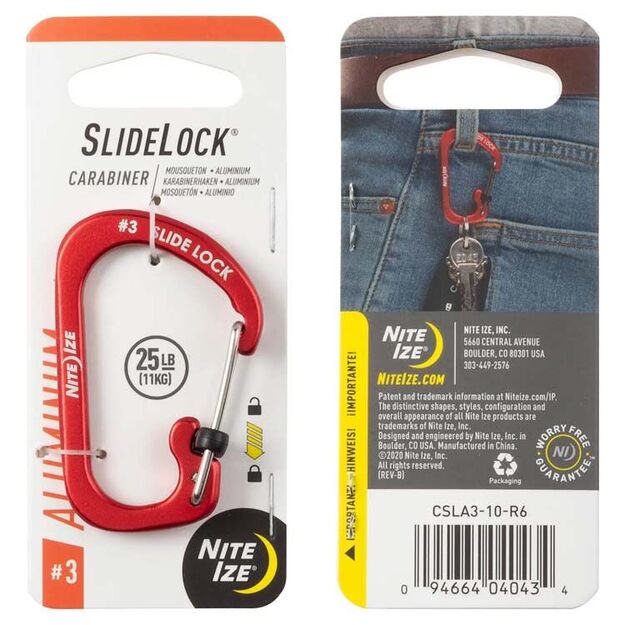 Nite Ize SlideLock alumīnija karabīne, sarkana CSLA3-10-R6