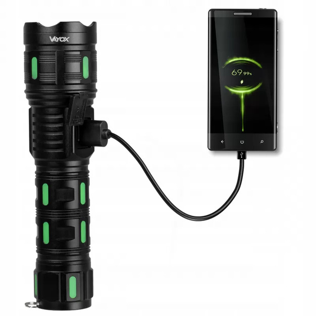 VAYOX 1200lm Pro sērijas taktiskais uzlādējamais lukturītis VA0365