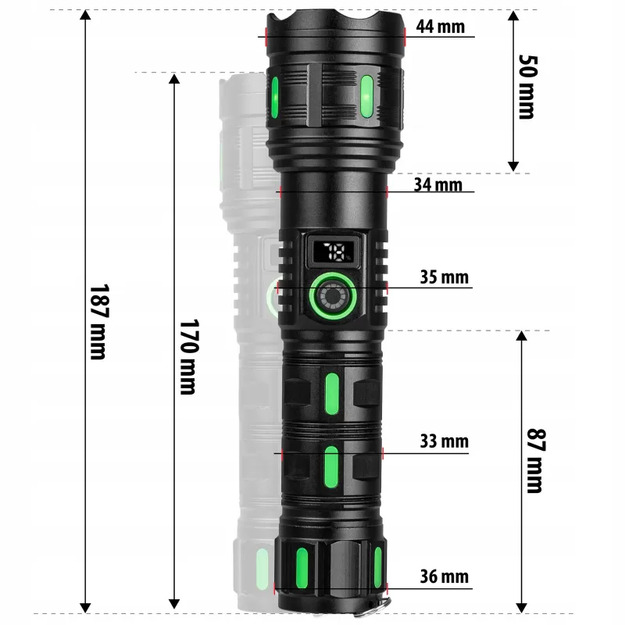 VAYOX 1200lm Pro sērijas taktiskais uzlādējamais lukturītis VA0365