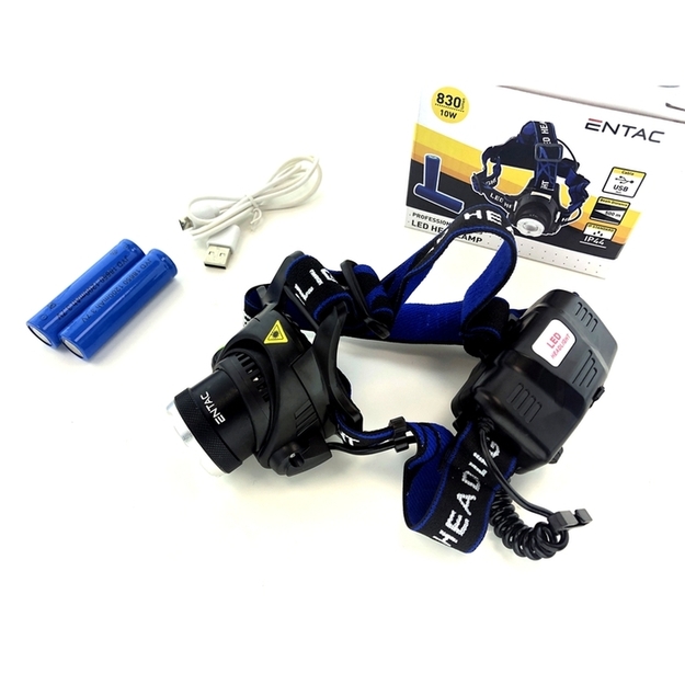Uzlādējams lukturis uz galvas 10W USB 830lm