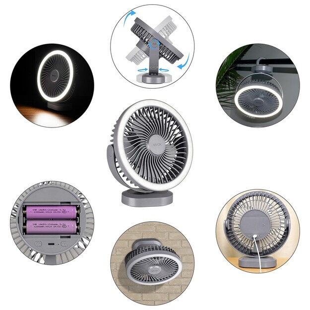 Vayox mobilais uzlādējamais ventilators ar apgaismojumu VA0338G