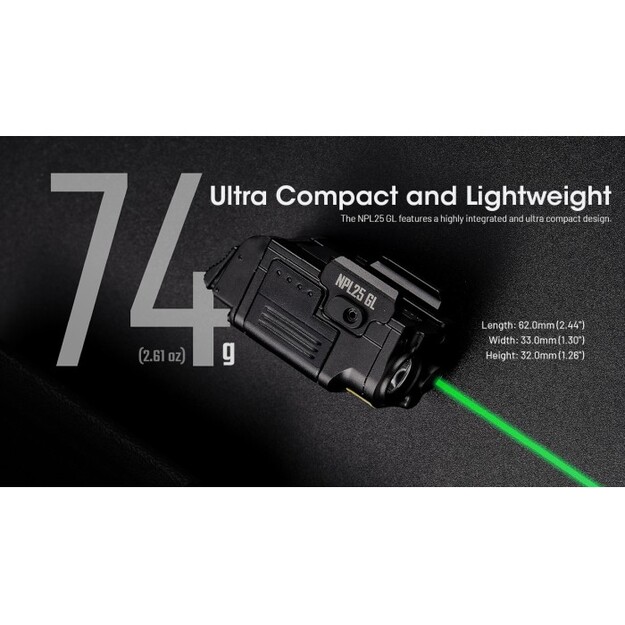 Nitecore NPL25 GL UHi 25 LED 900 lumens weapon light + green laser