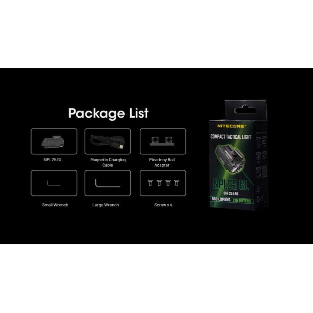 Nitecore NPL25 GL UHi 25 LED 900 lumens weapon light + green laser
