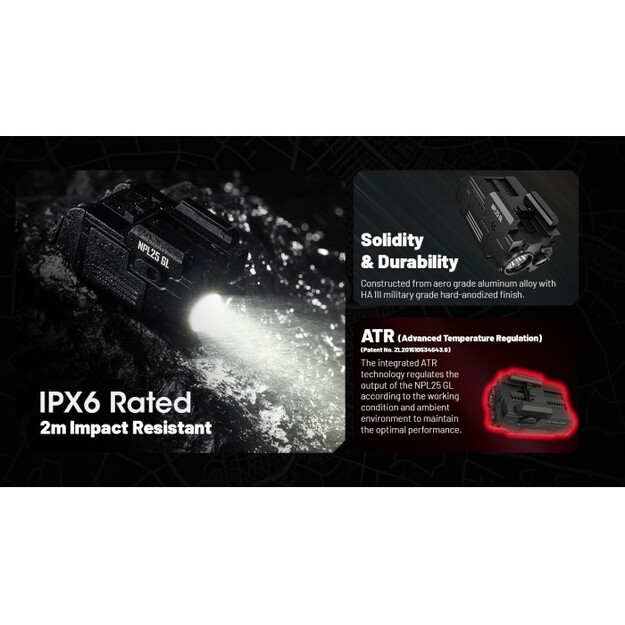 Nitecore NPL25 GL UHi 25 LED 900 lumens weapon light + green laser