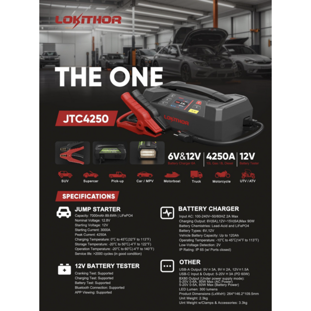 Lokithor JTC4250  The One  automa&scaron;īnas palaidējs, lādētājs un testeris, 4250A