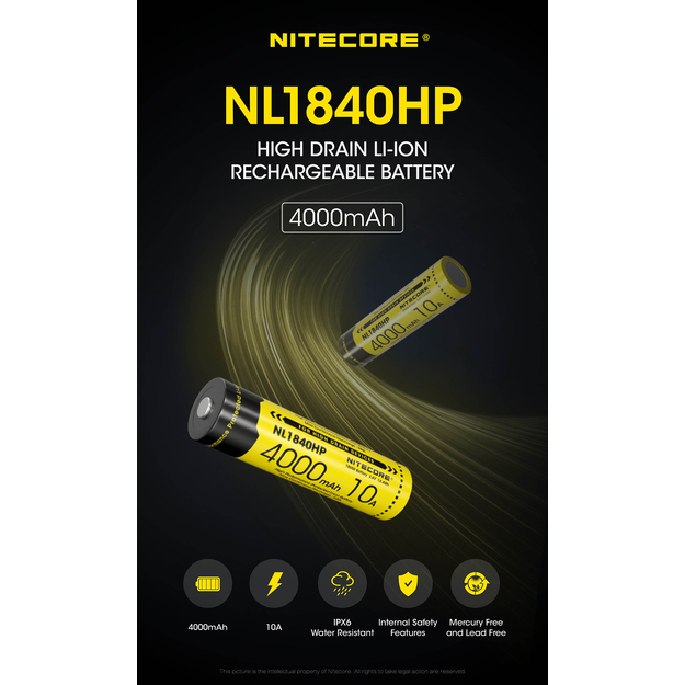 Nitecore litija jonu akumulators 18650, 4000mAh NL1840HP