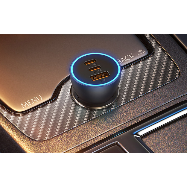 Automa&scaron;īnas lādētājs Baseus Golden Contactor Pro, 2x USB-C, 1x USB, 65W (pelēks)