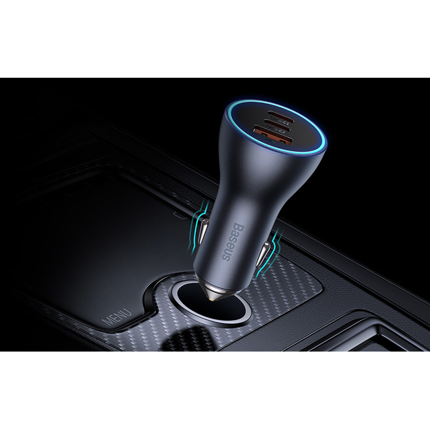 Automa&scaron;īnas lādētājs Baseus Golden Contactor Pro, 2x USB-C, 1x USB, 65W (pelēks)