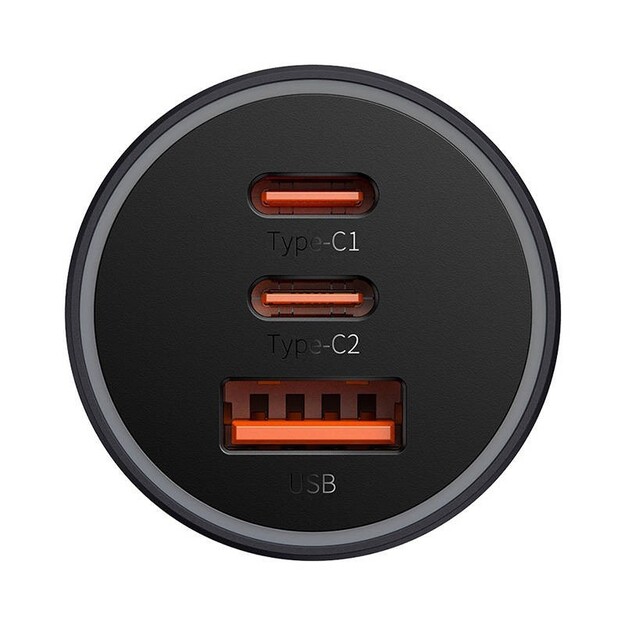 Automa&scaron;īnas lādētājs Baseus Golden Contactor Pro, 2x USB-C, 1x USB, 65W (pelēks)