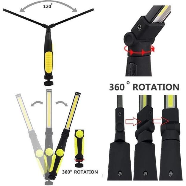 Work lamp rechargeable COB LED foldable, with magnet
