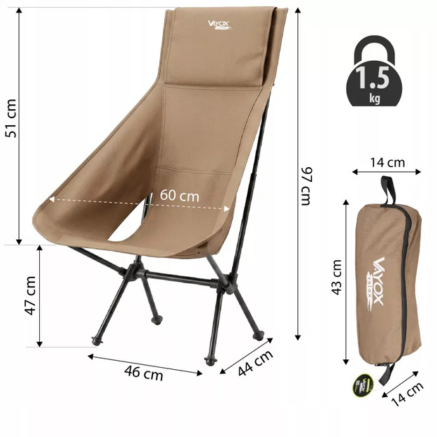 Kempinga krēsls &bdquo;Relax&ldquo;, liels 90x60x97 cm VA0431 Vayox