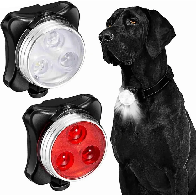 Clip-on LED Safety Lights for Dog Collar and Bicycle, Front and Rear Kit (White & Red)