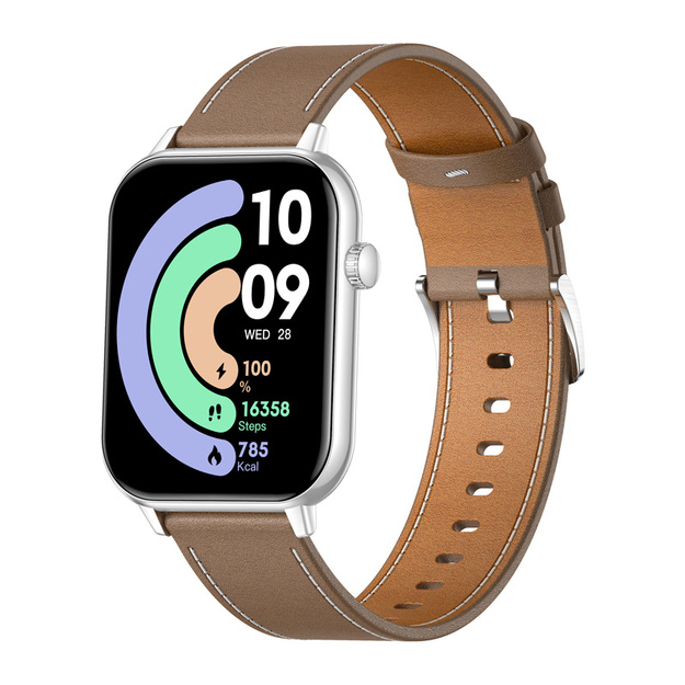 COLMI C28 Smartwatch &ndash; Silver + Brown Leather Strap