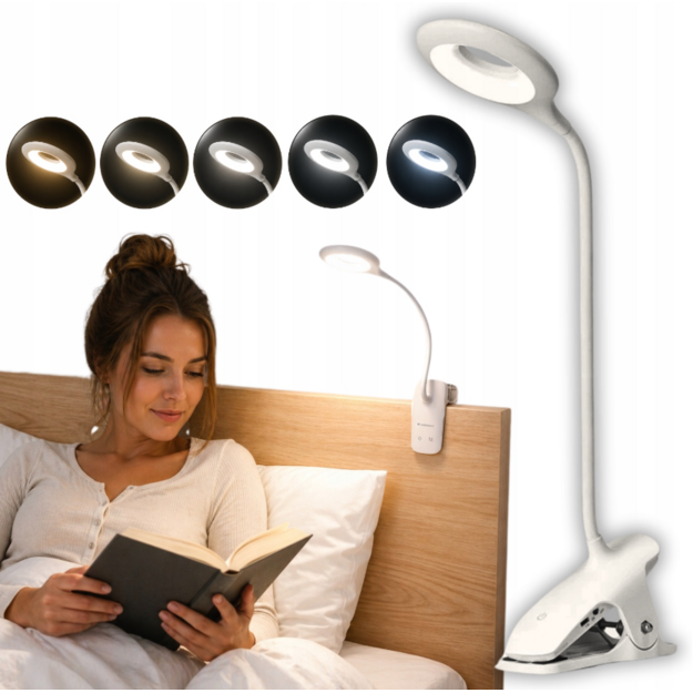 Wozinsky Mini bezvadu LED lasī&scaron;anas lampa ar klipsi un USB-C kabeli &ndash; balta